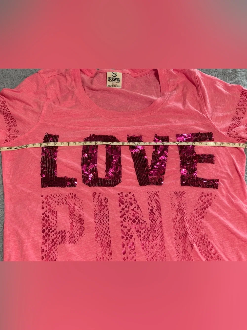 PINK Victoria's Secret Pink Sequin 'LOVE PINK' Short Sleeve Tee